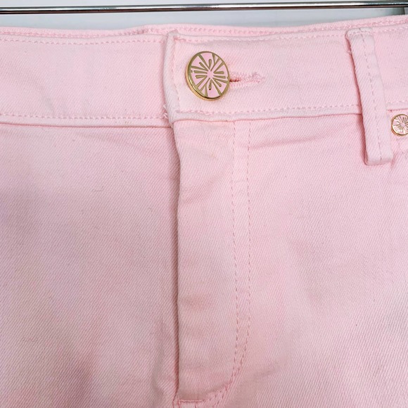 Lilly Pulitzer South Ocean High Rise Ruffle Hem Denim Shorts Stretch Pink Size 4 - Picture 5 of 11